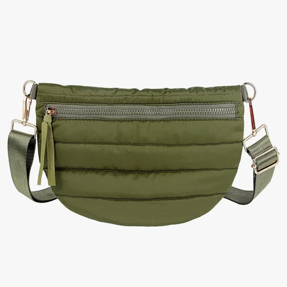 NWOT Puffer Olive Green Quilted Crossbody Bag Adjustable/Interchangeable Strap - Picture 11 of 12
